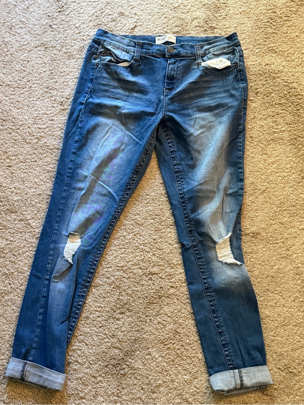 Mudd High-Rise Distressed Dark Blue Skinny Jeans size 15 juniors